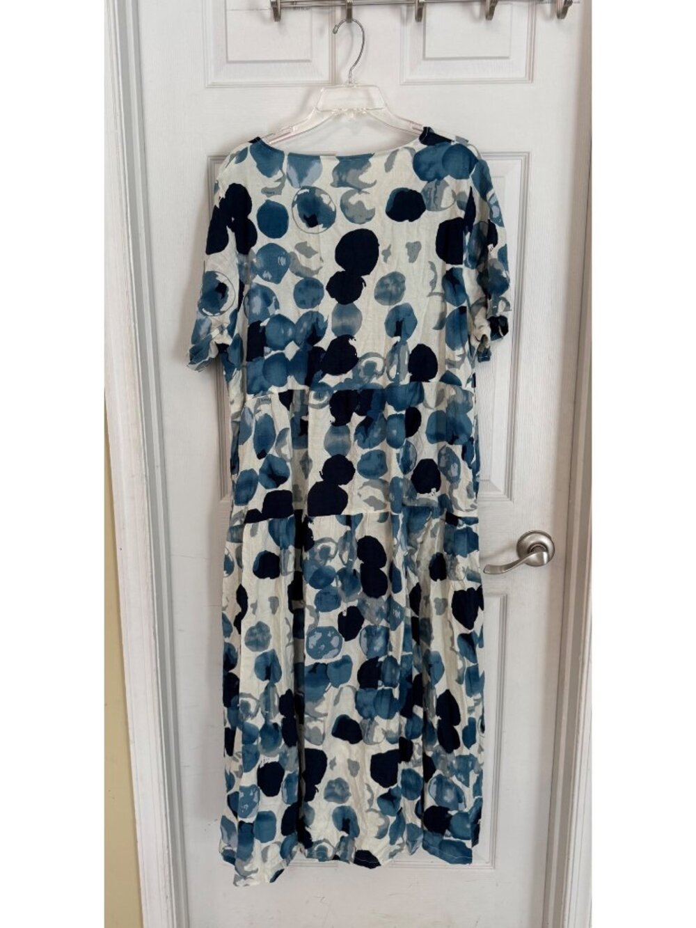Watercolor Circle Blue & White Scoop Neck Short Sleeve Maxi Dress 2XL Casual - Picture 5 of 6